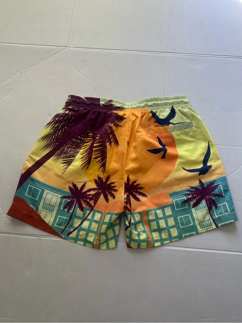 Kappa Men's Yellow Orange Tropical Palm Swim Trunks